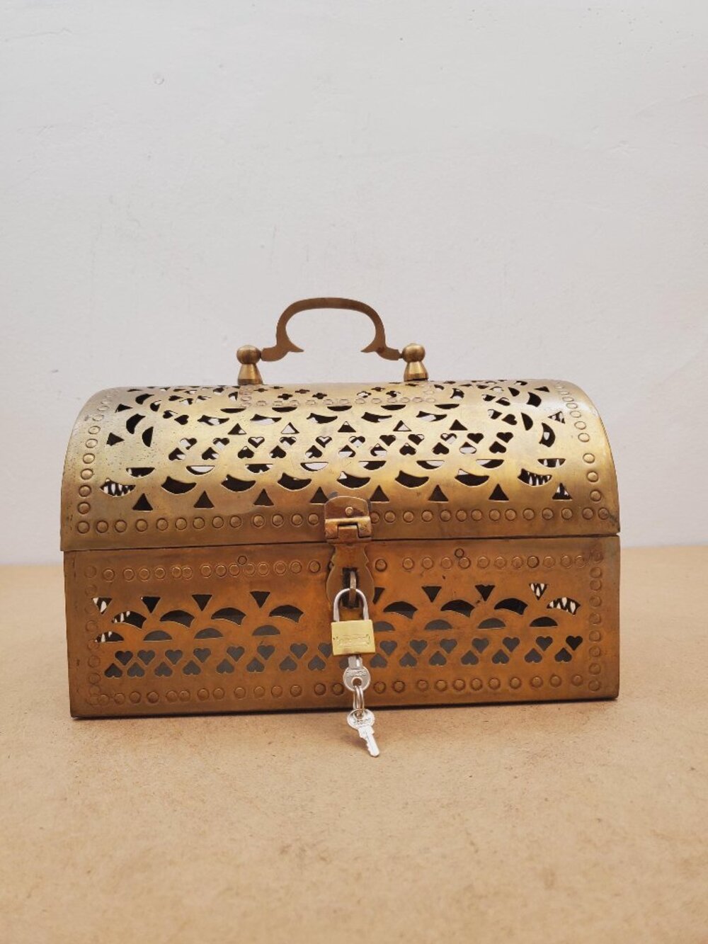 Bohemian Brass Incense Box Jewelry Purse India 1960s - Vintage - Brass